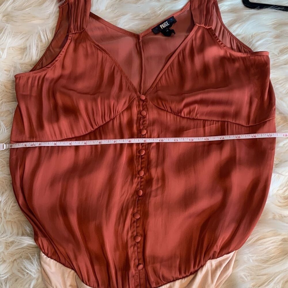 NWOT Paige Kessley Muted Clay Satin V-Neck Button Front Thong Bodysuit Size Med - Picture 2 of 16